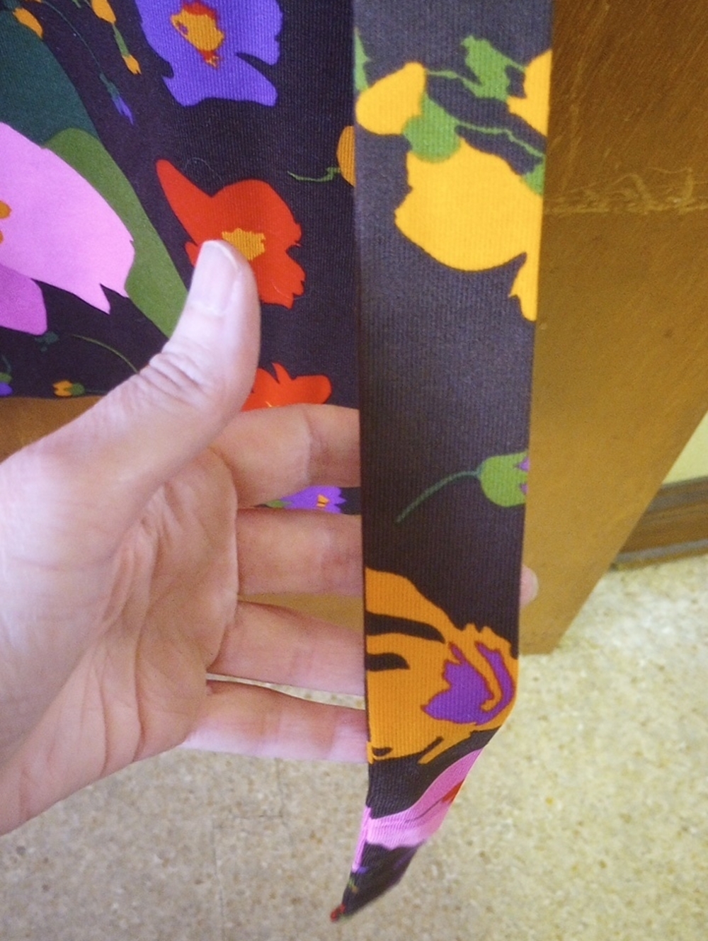Colorful Floral Vintage Polyester Dress & Sash. Black Red Pink Gold Green Purple - Picture 4 of 4